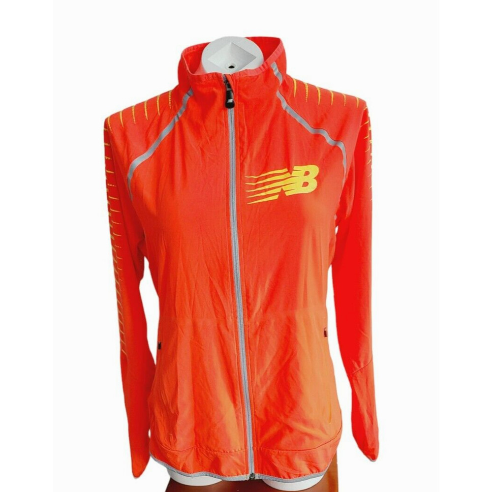New Balance Womens Large Orange Reflective Full Zip Running Windbreaker Jacket